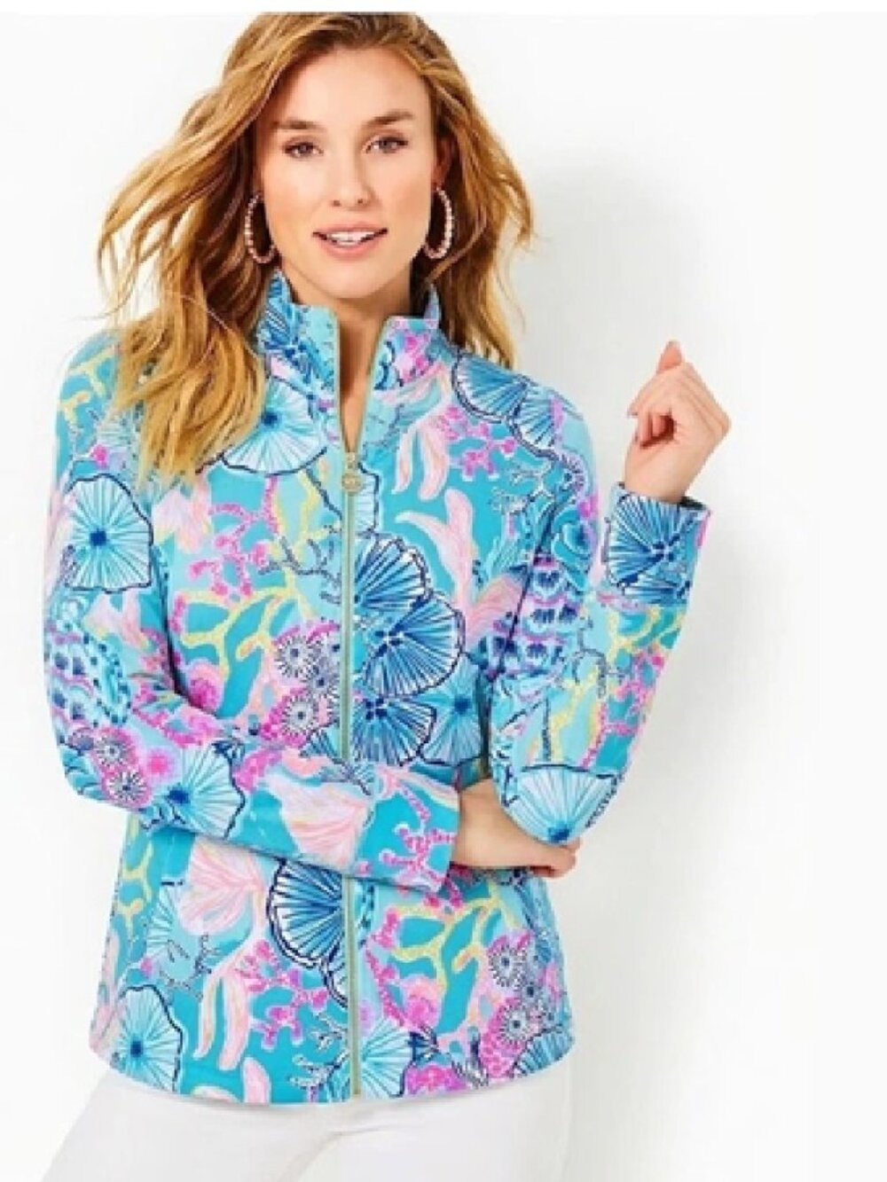 NWT Lilly Pulitzer UPF 50+ Leona Zip-Up Jacket Bali Blue Once upon a Tide Medium